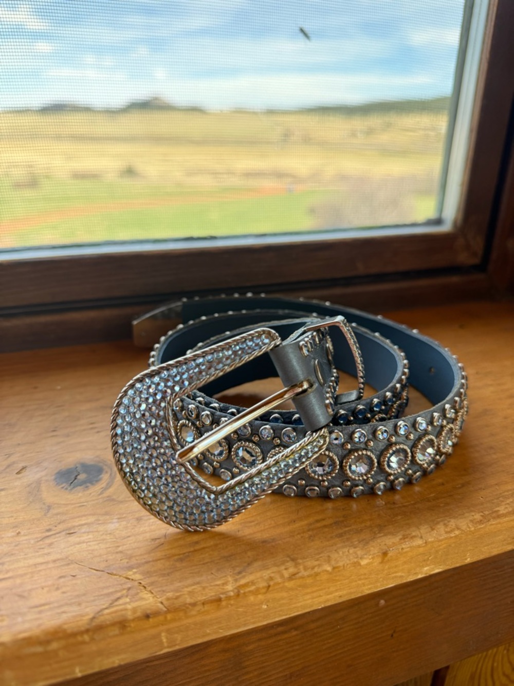 Kippy’s Swarovski Embellished Blue Authentic Leather Belt with Swarovski Buckle